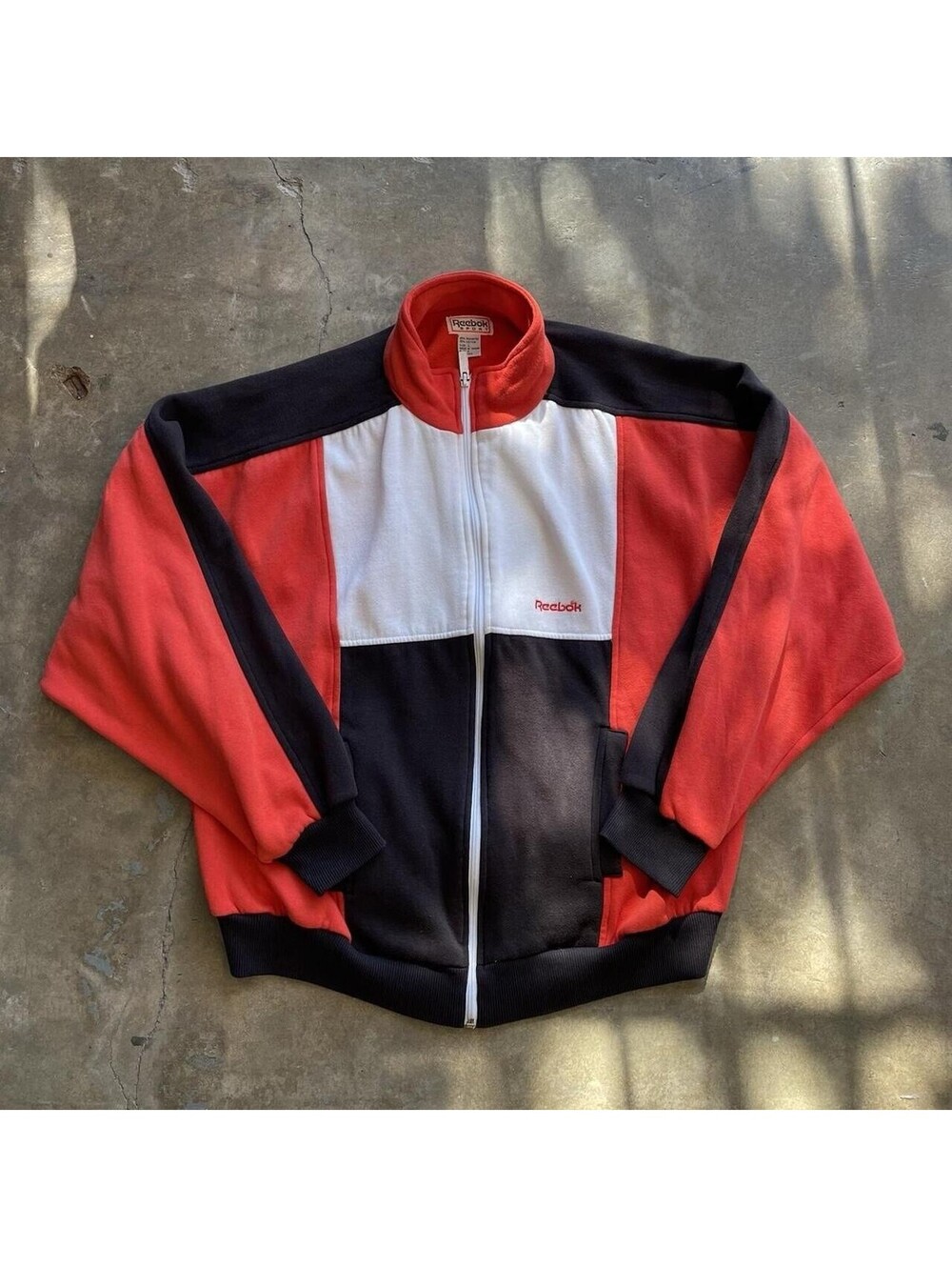 Vintage Reebok Sport Fleece Warmup Jacket Men's Large Full Zip Red Black White